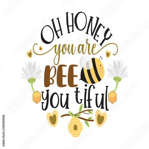 Bee Quotes Illustration. Motivational Inspirational Quotes Design With Bees Illustration.