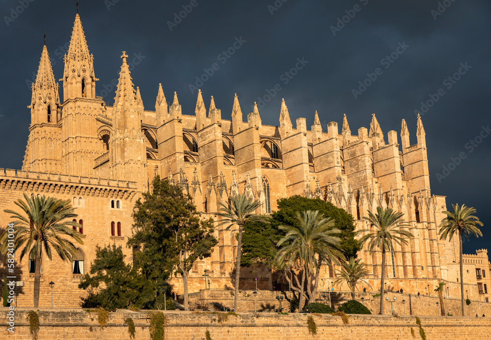 Dramatic late afternoon storm light on The Cathedral of Santa Maria of Palma Majorca