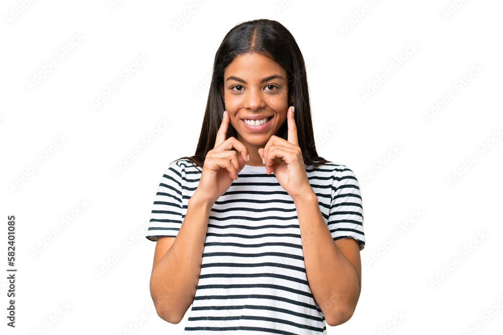 Young African american woman over isolated background smiling with a happy and pleasant expression Young African american woman over isolated background smiling with a happy and pleasant expression