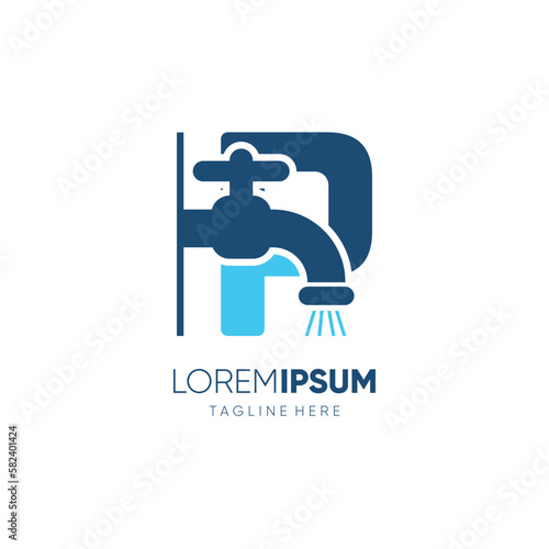 Letter P Initial Water Faucet Logo Design Vector Icon Graphic Emblem Illustration