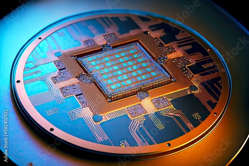 nanotechnology of future nanochips and circuits wafer semiconductor manufacturing, created with generative ai photo