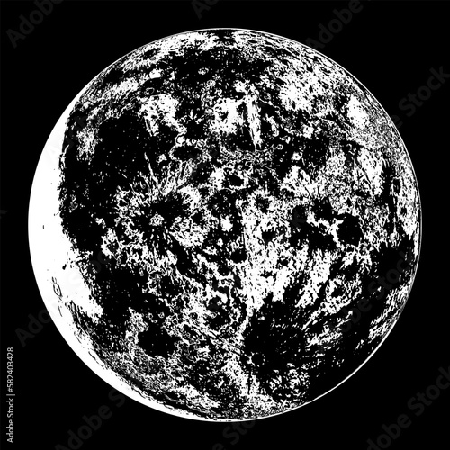 Detailed Moon illustration on Black Background. Vector Illustration Graphic Design.