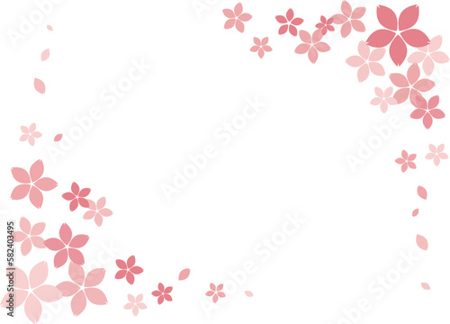 桜の花　対角線フレーム素材　ピンク　ベクター　背景透過