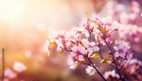 nature background with spring blooming flowers. Generative ai