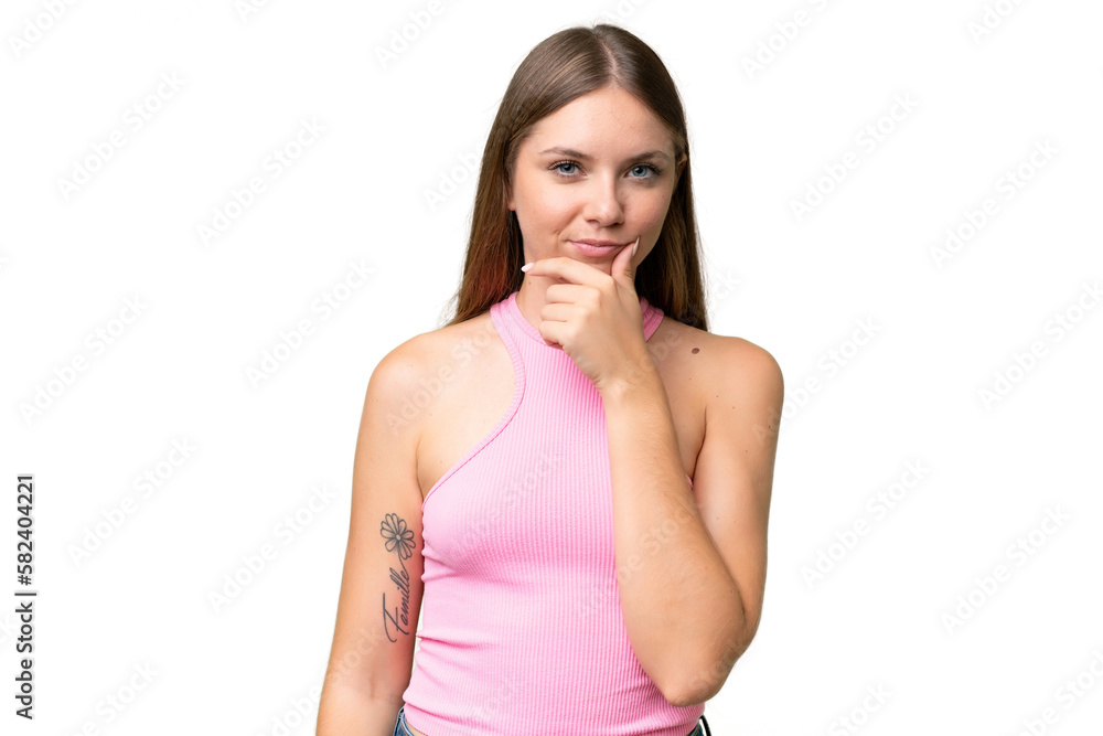 Young beautiful blonde woman over isolated background thinking Young beautiful blonde woman over isolated background thinking