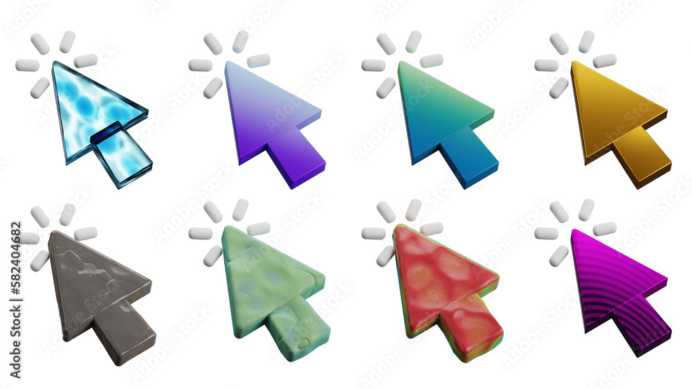 Cursor Clicking 3d Icon Set Isolated. Collection of Colorful 3d Pointer Arrow Element Design Illustration. Cursor Clicking 3d Icon Set Isolated. Collection of Colorful 3d Pointer Arrow Element Design Illustration.