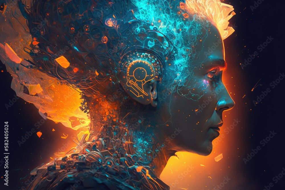 Meditation concept with human head silhouette glowing esoteric neurons in brain AI generated Meditation concept with human head silhouette glowing esoteric neurons in brain AI generated