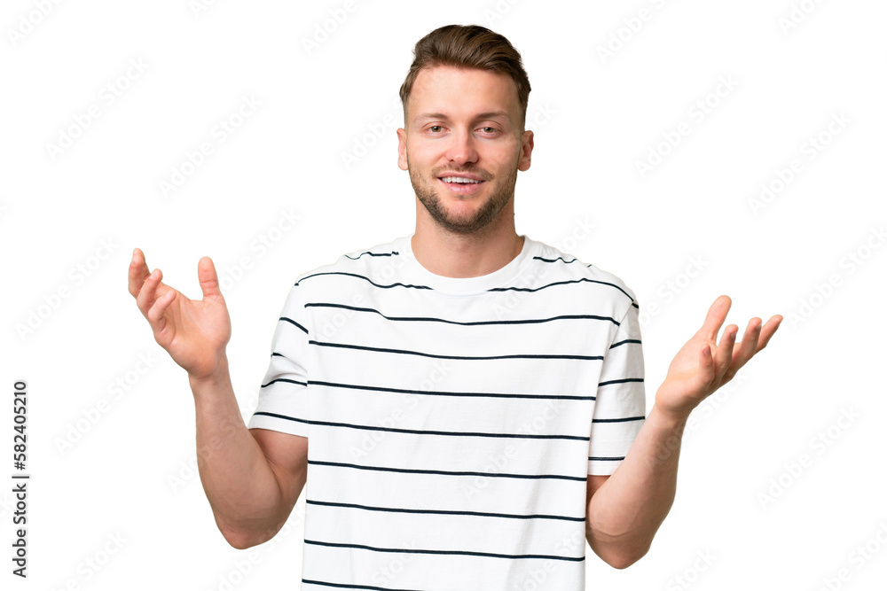 Young blonde caucasian man over isolated background smiling a lot Young blonde caucasian man over isolated background smiling a lot