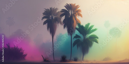 Palm trees in the mist, Generative AI