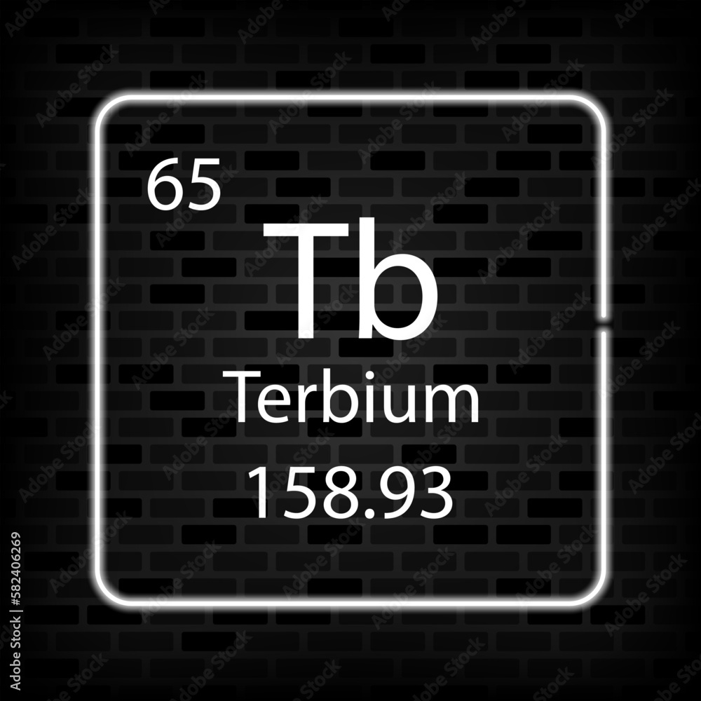 Terbium neon symbol. Chemical element of the periodic table. Vector illustration. Terbium neon symbol. Chemical element of the periodic table. Vector illustration.