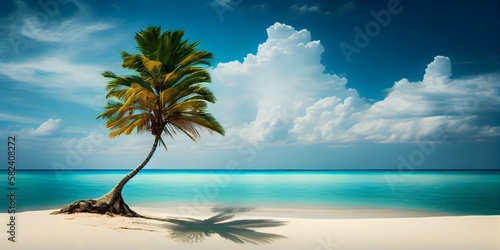 beautiful sandy beach and soft blue ocean wave, ai generative © Lucky Ai
