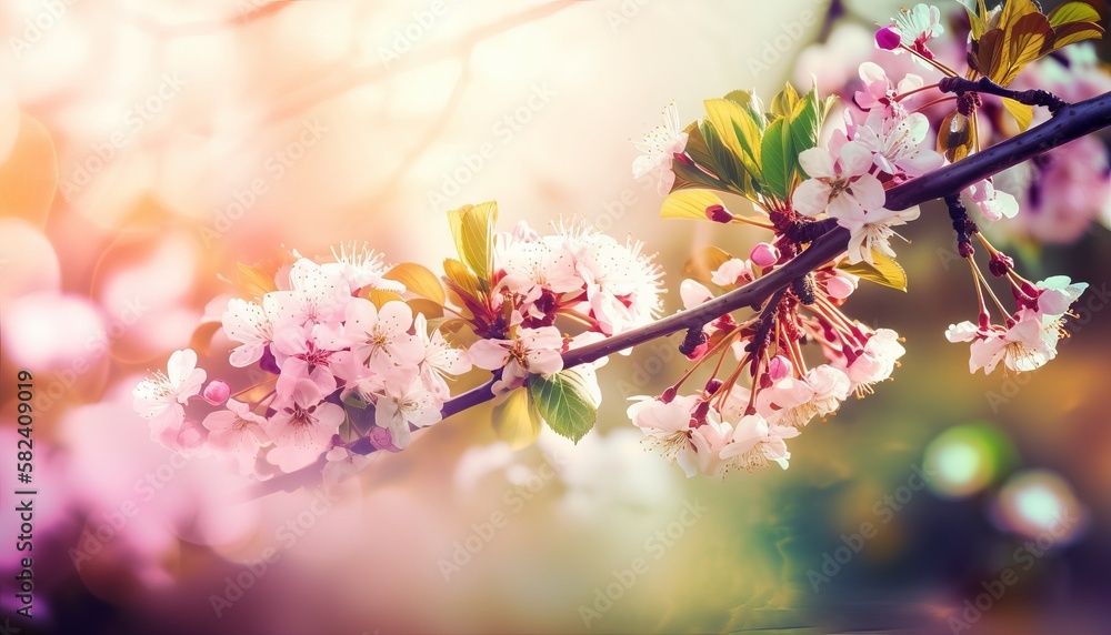 nature background with spring blooming flowers. Generative ai