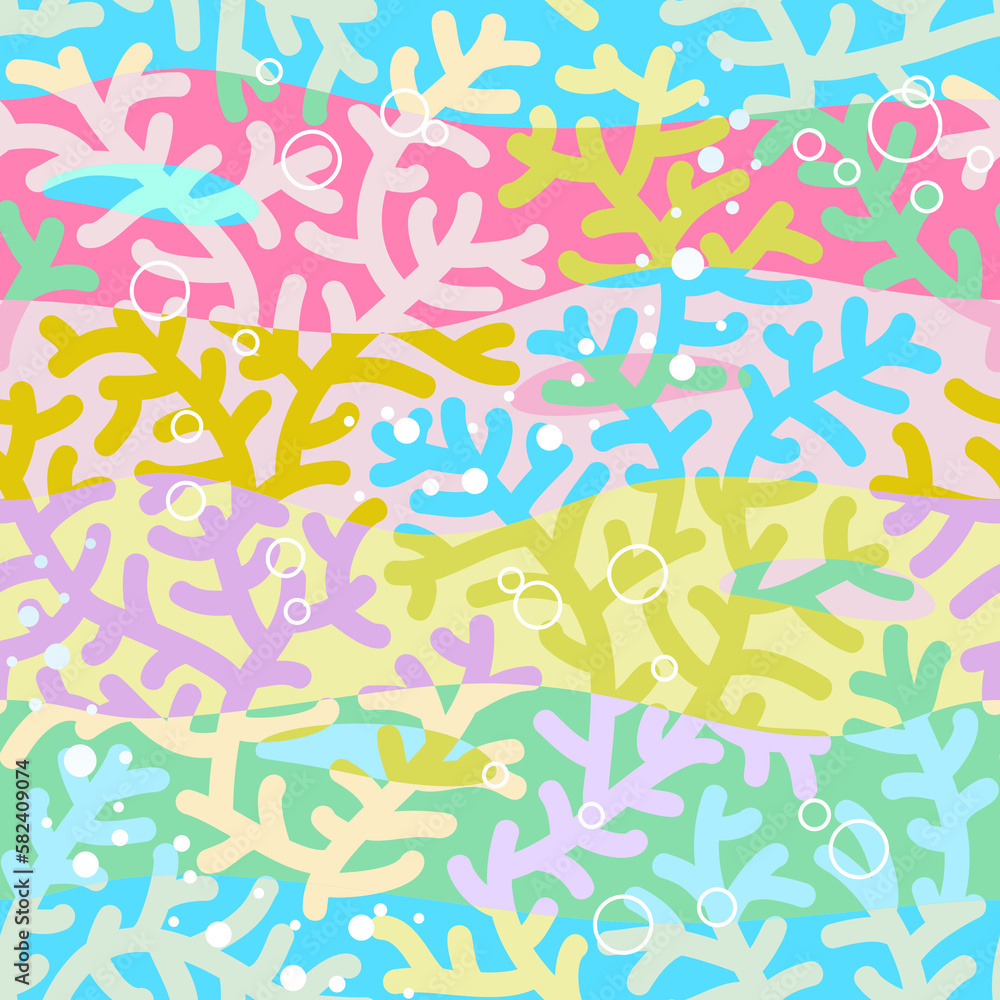 Colorful coral reef seamless or repeat pattern (background, wallpaper, swatch, texture)