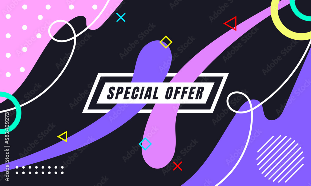 Colorful Abstract Memphis Fluid and Geometric Background For Your Sale Banner Marketing, Poster, Cover, Page and More. Vector Eps 10