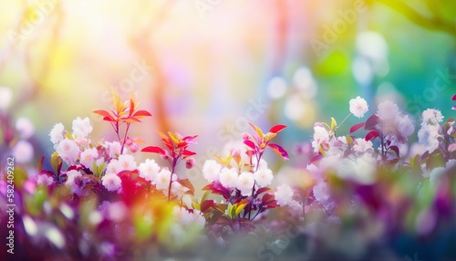 nature background with spring blooming flowers. Generative ai © fadillah