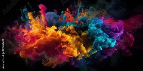 Colorful fluid smoke explosion on dark background. Generative ai © kanpisut