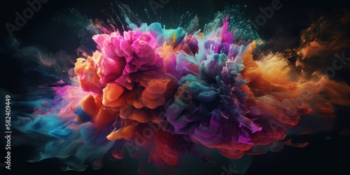 Colorful fluid smoke explosion on dark background. Generative ai © kanpisut