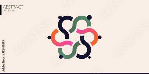 connecting people icon, business network logo, social networking and communication infographic. abstract people silhouette vector illustration.
