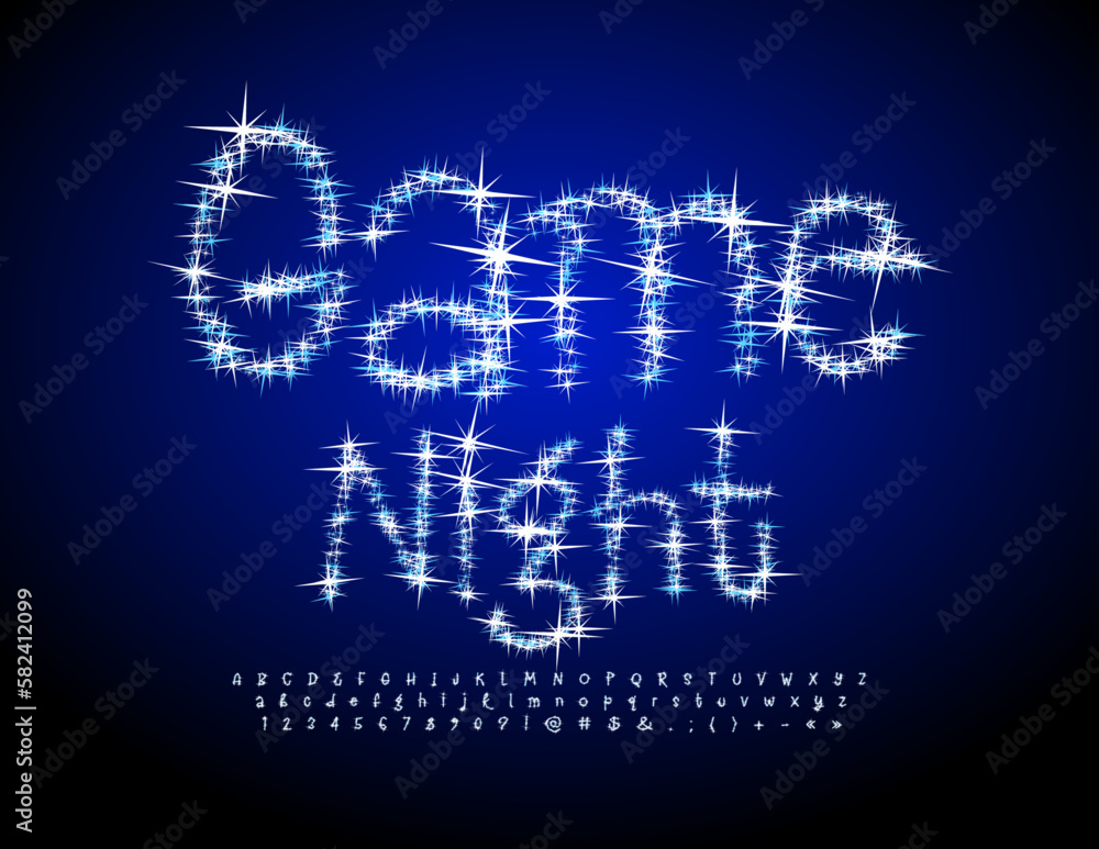 Vector Creative Sign Game Night. Bright Star Font. Fantastic Alphabet Letters and Numbers set