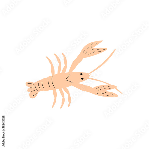 Crayfish Character sea animal on deep background. Wild life illustration. Underwear world. Vector illustration.