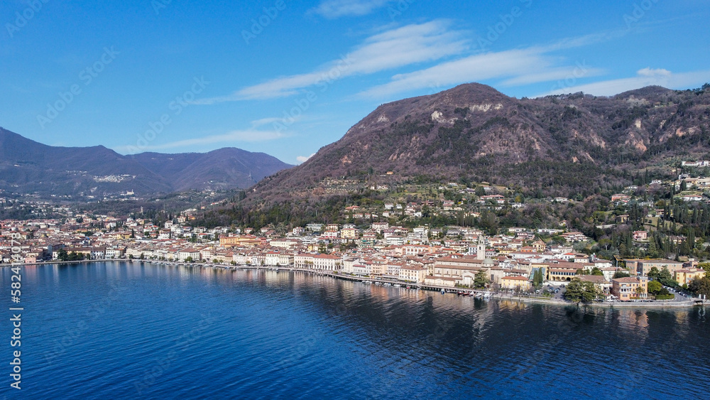 aerial view of the lake front of Salò, Garda lake, Italy.