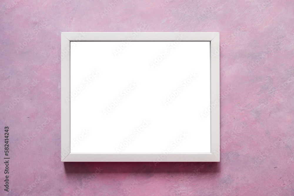white rectangular picture frame mock-up with copy space for yout text or image on top of pink background white rectangular picture frame mock-up with copy space for yout text or image on top of pink background