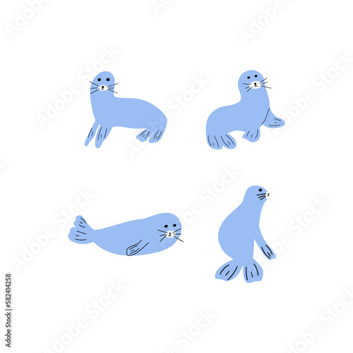 Seal Character sea animal on deep background. Wild life illustration. Underwear world. Vector illustration.