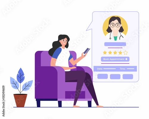 Young woman sitting on a cozy couch with smartphone and purchasing medicines, concept of Online medicines, medical and healthcare.