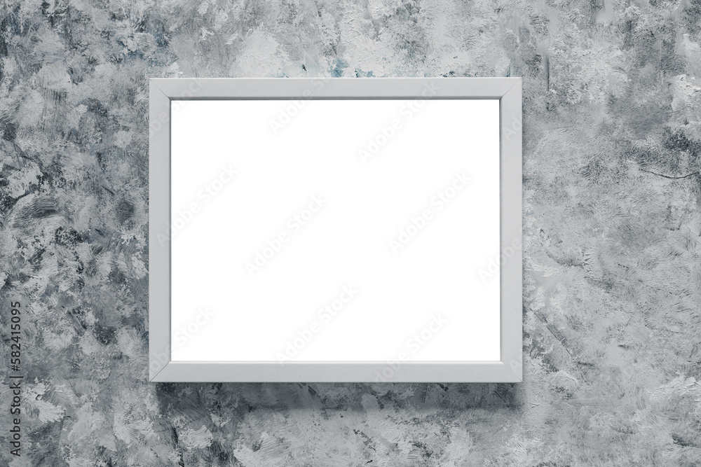 white rectangular picture frame mock-up with copy space for yout text or image on top of grey blue background white rectangular picture frame mock-up with copy space for yout text or image on top of grey blue background