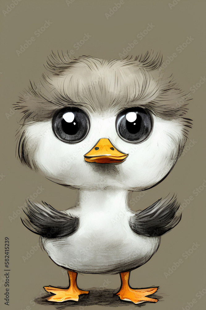 little cute drawn duck. postcard. generative AI