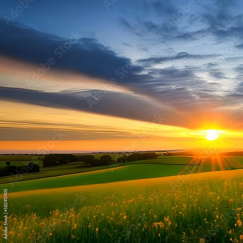 sunset in the field AI