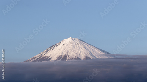 Close up Landscape Of Fuji Mountain with blue sky and cloud from Fujinomiya City, Shizuoka, Japan