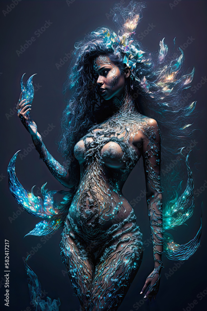 Blue Mermaid. Generative AI, non-existent person.	