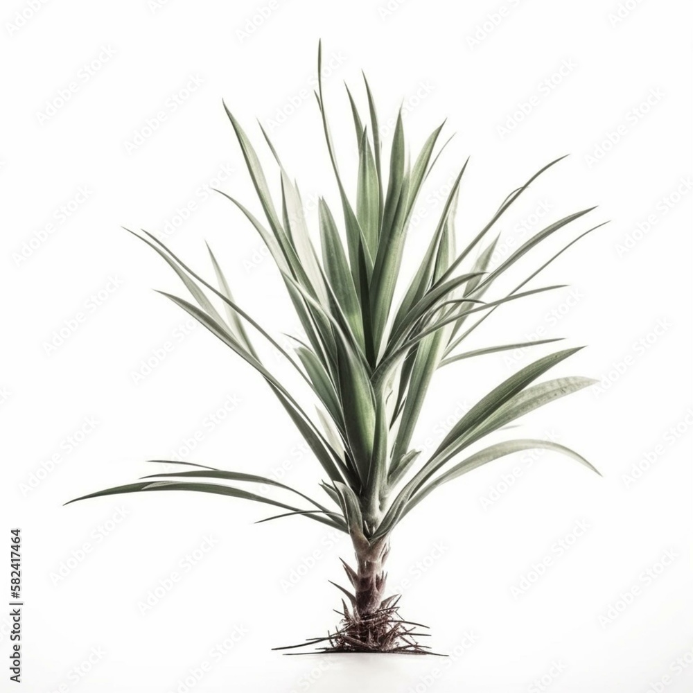 Fototapeta premium Isolated minimalistic image of a yucca plant on white background Generative AI