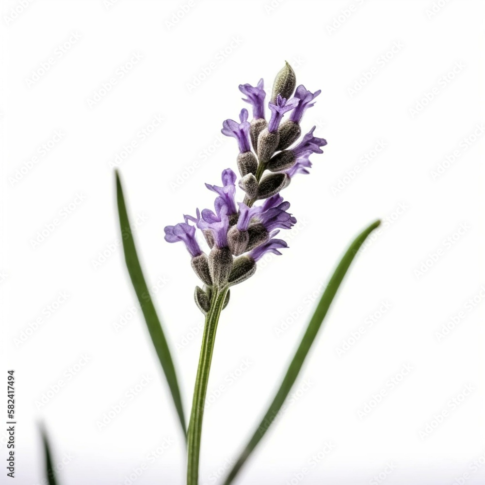 Obraz premium Isolated minimalistic image of a lavender plant on white background Generative AI