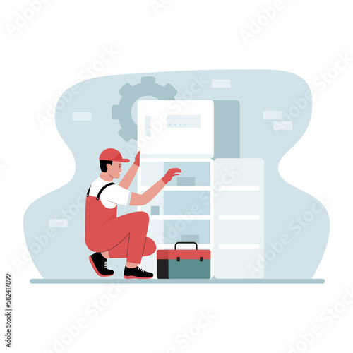 Vector illustration of refrigerator repair. Illustration for website, landing page, mobile app, poster and banner. Trendy flat vector illustration