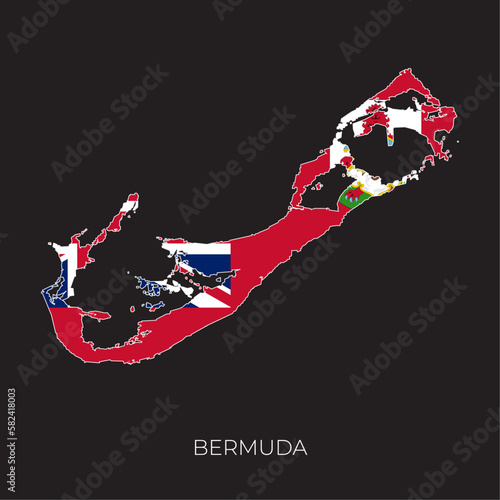 Bermuda map and flag. Detailed silhouette vector illustration