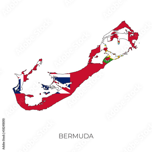 Bermuda map and flag. Detailed silhouette vector illustration
