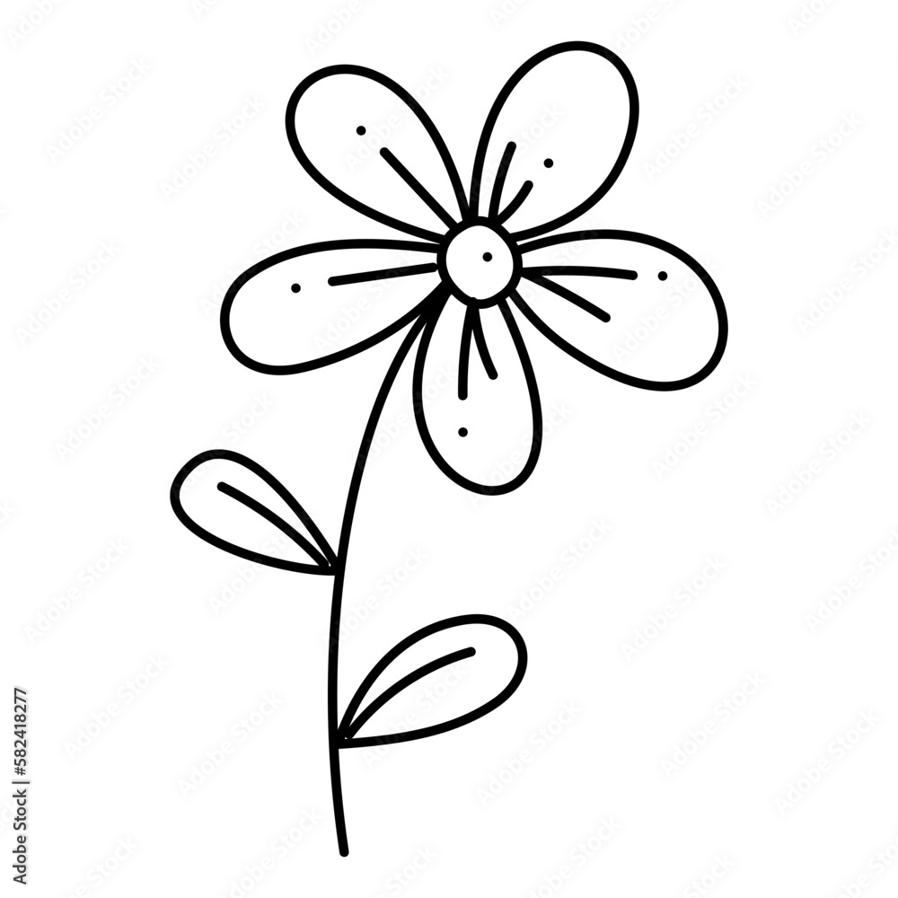 Abstract flower with five petals. Doodle vector black and white illustration. Abstract flower with five petals. Doodle vector black and white illustration.