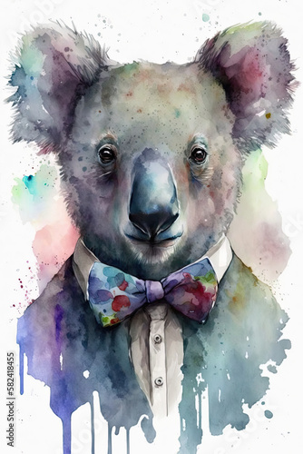 Koala wearing Bow ties, Psychedelic Illustration. Generative AI