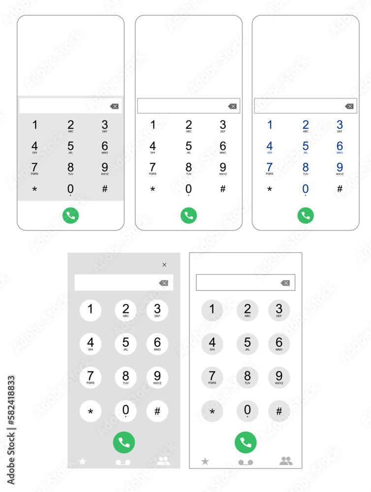 Mobile phone numbers panel, cell phones digital dialing communication screen. Smartphone dial keypad design. Vector flat illustration set Mobile phone numbers panel, cell phones digital dialing communication screen. Smartphone dial keypad design. Vector flat illustration set