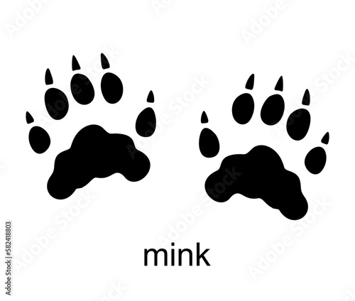 Mink track, mink footprint. Ink, silhouette Vector illustration isolated on white background