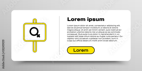 Line Female movement, feminist activist with banner and placards icon isolated on white background. Feminist rights movement, feminism sisterhood. Colorful outline concept. Vector