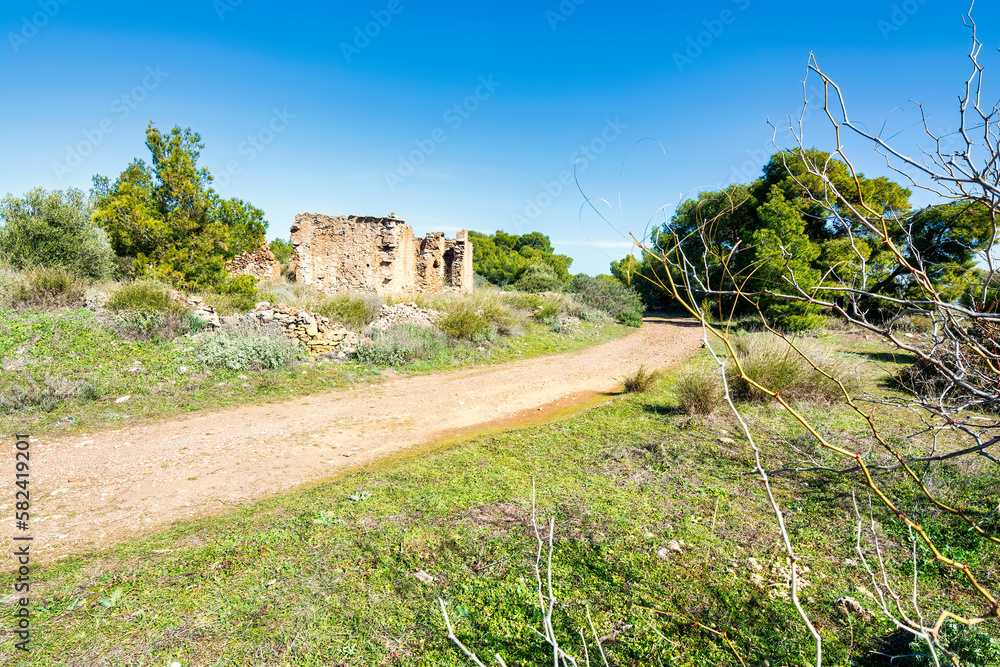Fototapeta premium Ruins of abandoned miners' houses in Lavrion region