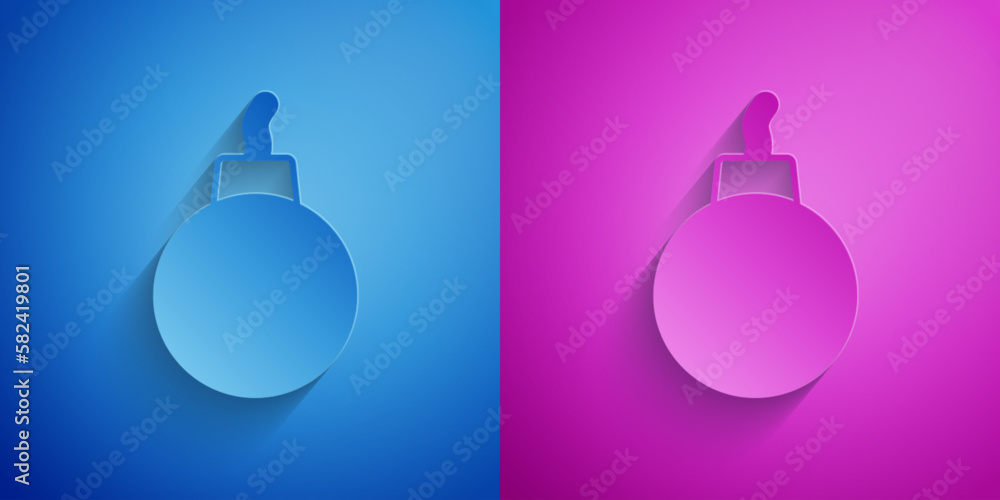 Paper cut Bomb ready to explode icon isolated on blue and purple background. Paper art style. Vector Paper cut Bomb ready to explode icon isolated on blue and purple background. Paper art style. Vector