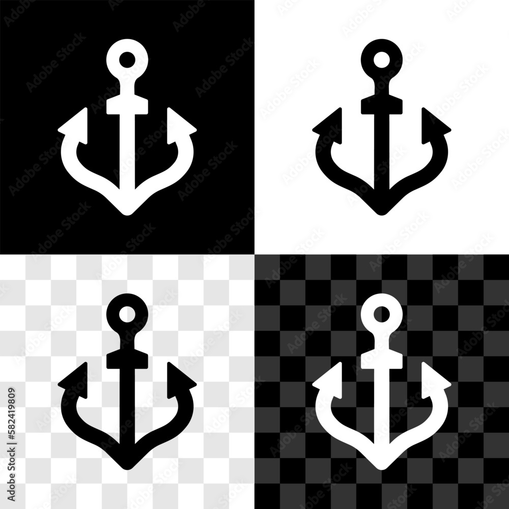 Set Anchor icon isolated on black and white, transparent background. Vector Set Anchor icon isolated on black and white, transparent background. Vector