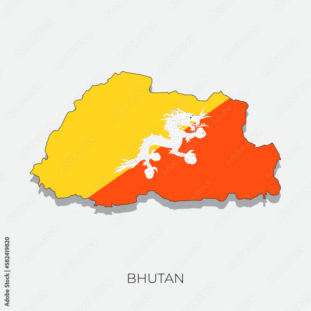 Obraz premium Bhutan map and flag. Detailed silhouette vector illustration