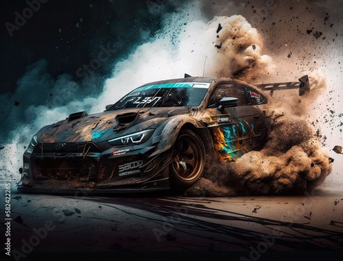 Luxury drifting car, intense moment portrait. photo