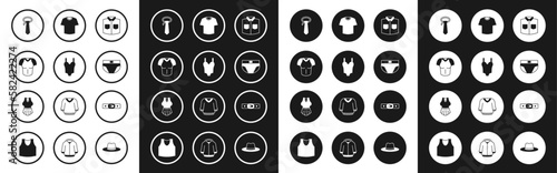 Set Shirt, Swimsuit, T-shirt, Tie, Men underpants, Belt and Undershirt icon. Vector