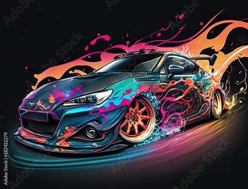 Car for colours   A driving cars through colorful abstract rays imagination picture